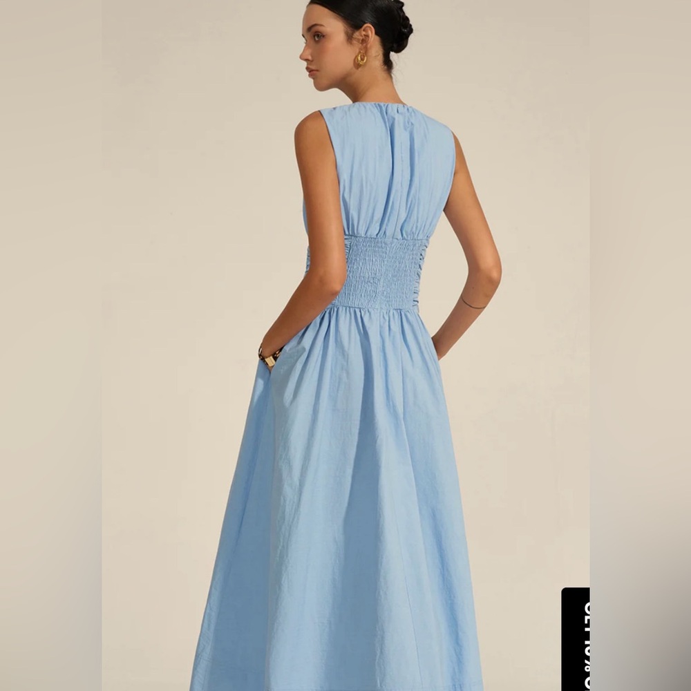 Commense NWT Rushed Waist Maxi Dress Light Yellow size small - Picture 8 of 9